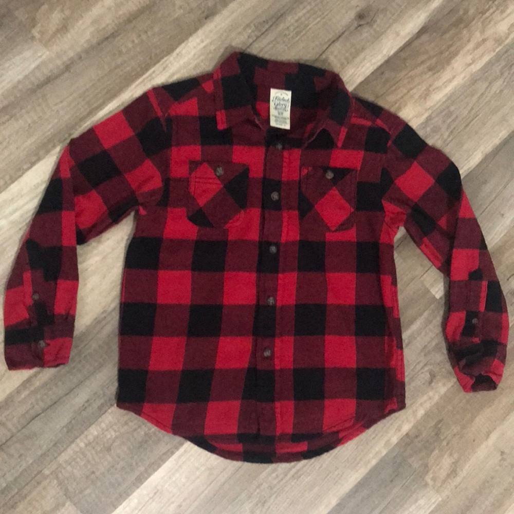 Boys flannel button down long sleeve shirt S 6/7